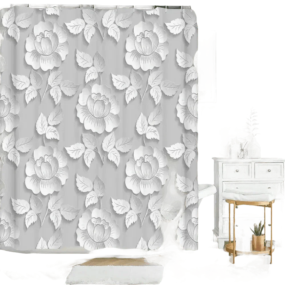 White Flowers Floral Bathroom Set DM6237 180x180cm Style Shower - GiFTiFY