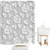 White Flowers Floral Bathroom Set DM6237 180x180cm Style Shower - GiFTiFY