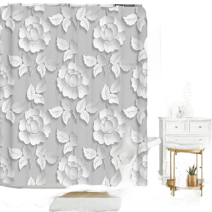 White Flowers Floral Bathroom Set DM6237 180x180cm Style Shower - GiFTiFY
