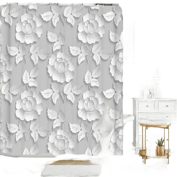 White Flowers Floral Bathroom Set DM6237 180x180cm Style Shower - GiFTiFY