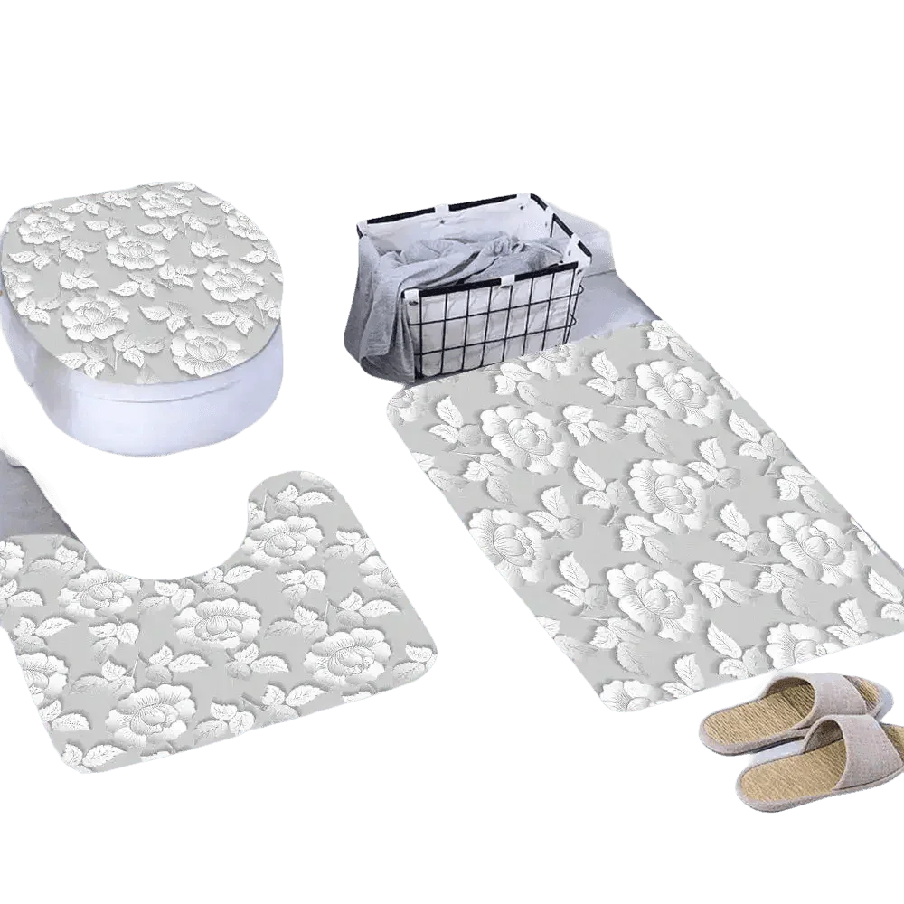 White Flowers Floral Bathroom Set DM6237 180x180cm Style Shower - GiFTiFY