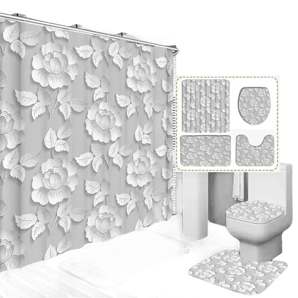 White Flowers Floral Bathroom Set DM6237 180x180cm Style Shower - GiFTiFY