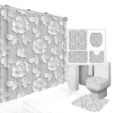 White Flowers Floral Bathroom Set DM6237 180x180cm Style Shower - GiFTiFY