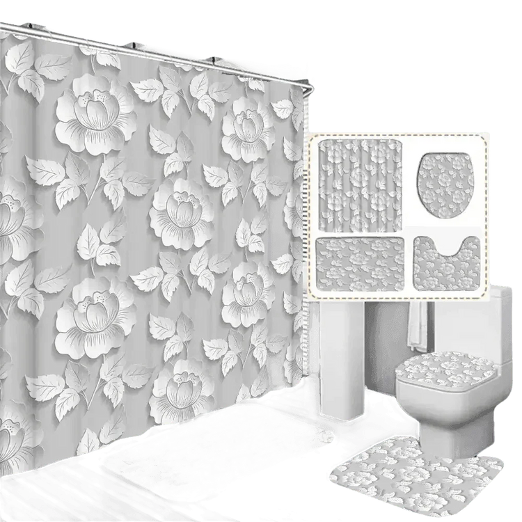 White Flowers Floral Bathroom Set DM6237 180x180cm Style Shower - GiFTiFY