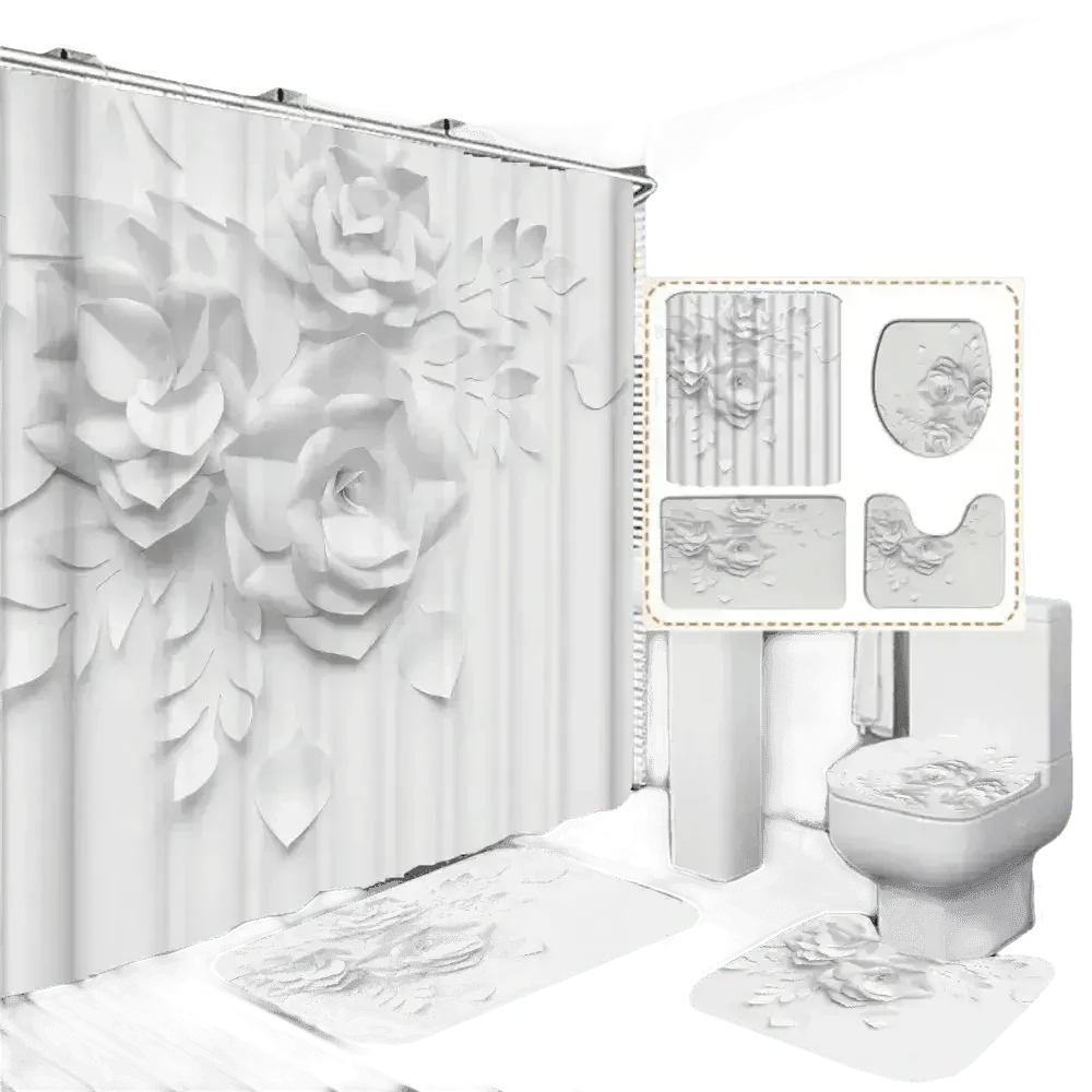 White Flowers Floral Bathroom Set DM6237 180x180cm Style Shower - GiFTiFY