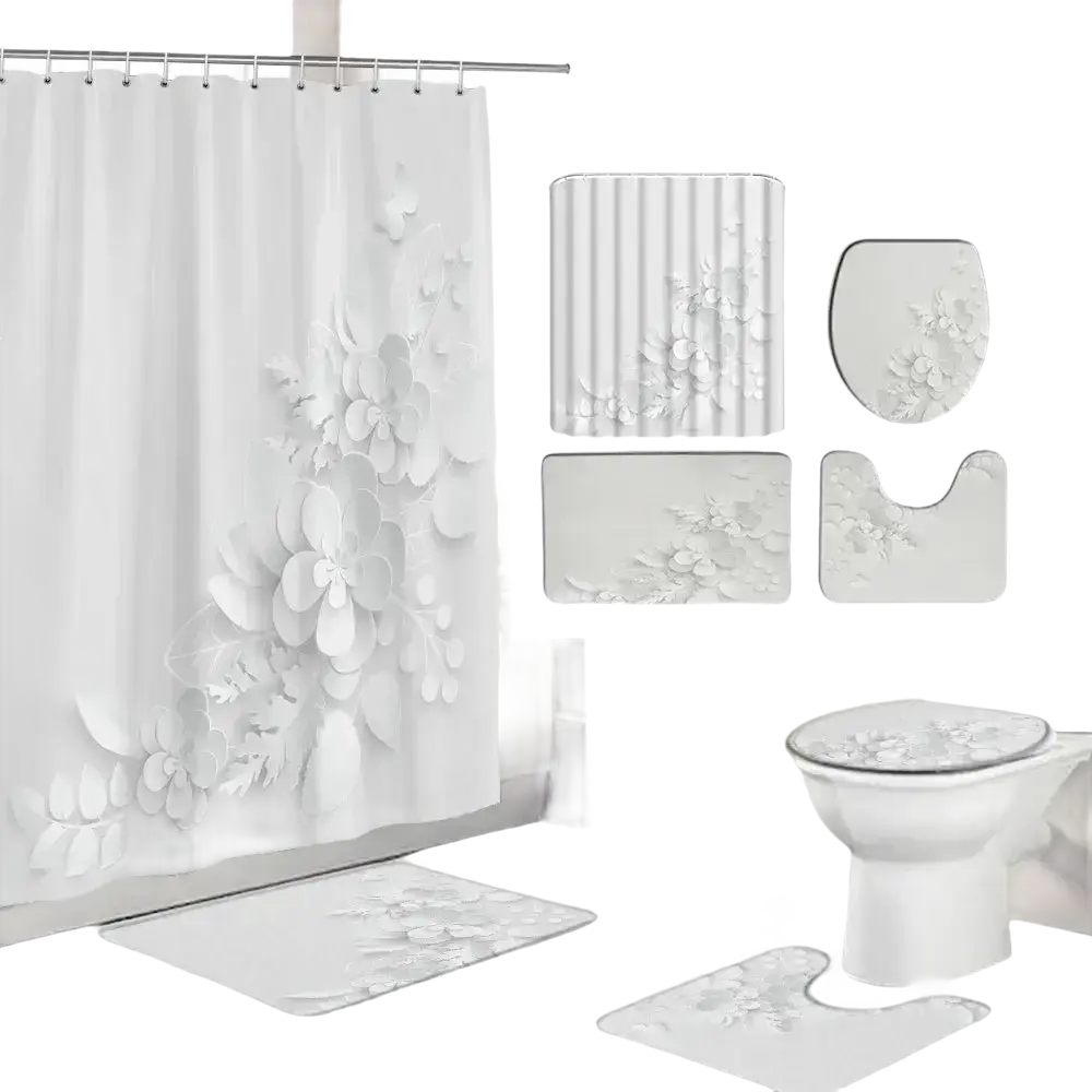 White floral bathroom set.