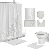 White Flowers Floral Bathroom Set DM6237 180x180cm Style Shower - GiFTiFY