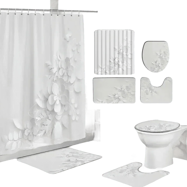 White Flowers Floral Bathroom Set DM6237 180x180cm Style Shower - GiFTiFY