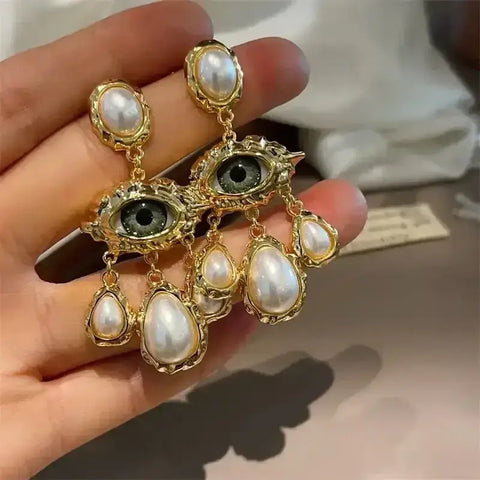 French Style Exaggerated Big Eyes Long Earrings Fashion Pearl Water Droplets Earring - GiFiFY