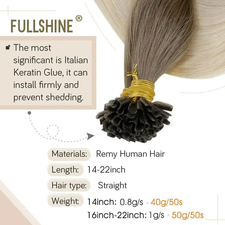 Full Shine U Tip Hair Extensions Fusion Hair Balayage Color 40-50g Keratin Glue Beads Prebonded Human Hair Extensiones - GiFTiFY