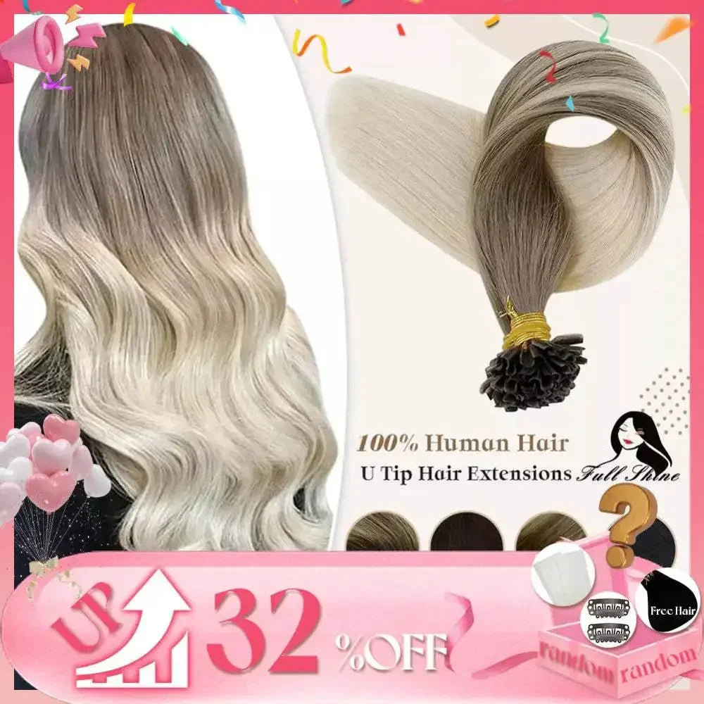 Full Shine U Tip Hair Extensions Fusion Hair Balayage Color 40-50g Keratin Glue Beads Prebonded Human Hair Extensiones - GiFTiFY