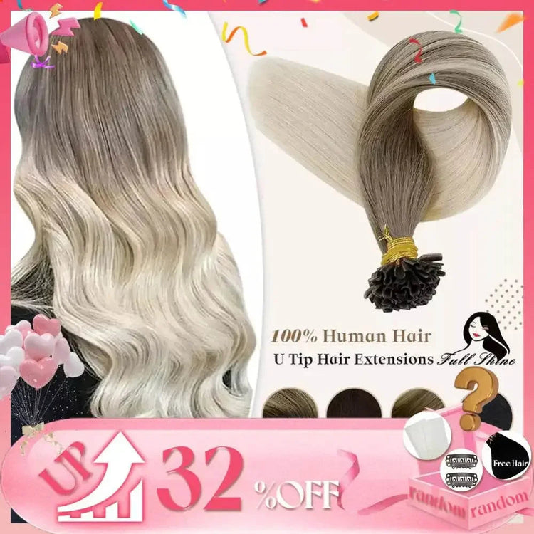 Full Shine U Tip Hair Extensions Fusion Hair Balayage Color 40-50g Keratin Glue Beads Prebonded Human Hair Extensiones - GiFTiFY