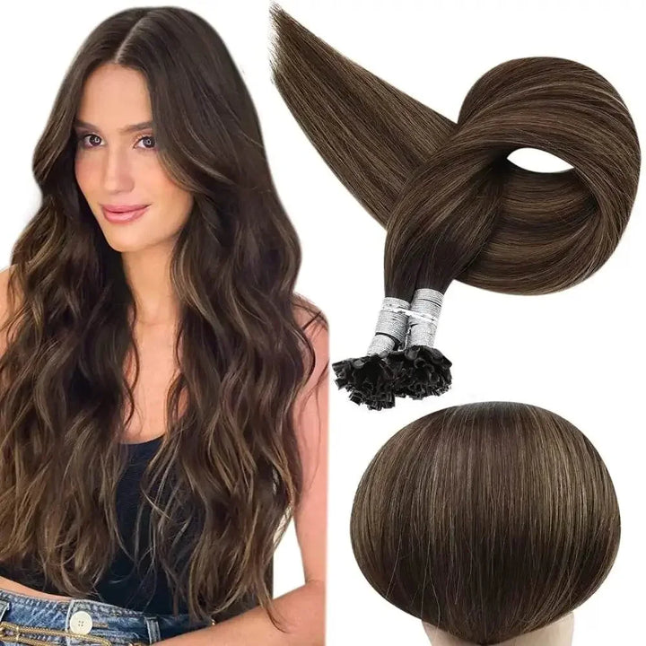 Full Shine U Tip Hair Extensions Fusion Hair Balayage Color 40-50g Keratin Glue Beads Prebonded Human Hair Extensiones - GiFTiFY