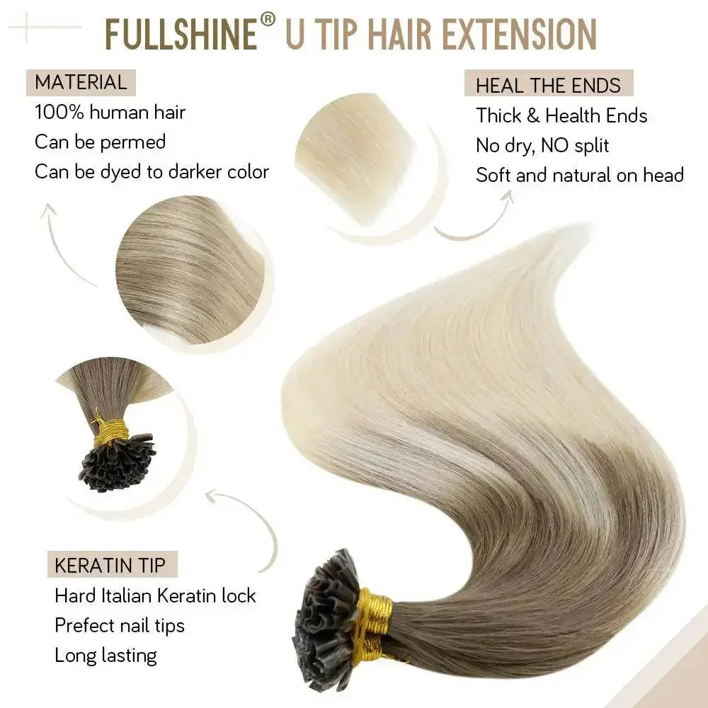 Full Shine U Tip Hair Extensions Fusion Hair Balayage Color 40-50g Keratin Glue Beads Prebonded Human Hair Extensiones - GiFTiFY
