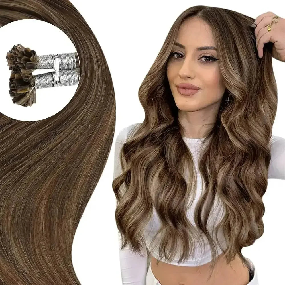 Full Shine U Tip Hair Extensions Fusion Hair Balayage Color 40-50g Keratin Glue Beads Prebonded Human Hair Extensiones - GiFTiFY