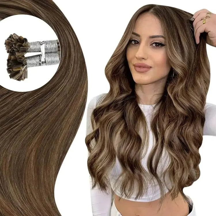 Full Shine U Tip Hair Extensions Fusion Hair Balayage Color 40-50g Keratin Glue Beads Prebonded Human Hair Extensiones - GiFTiFY
