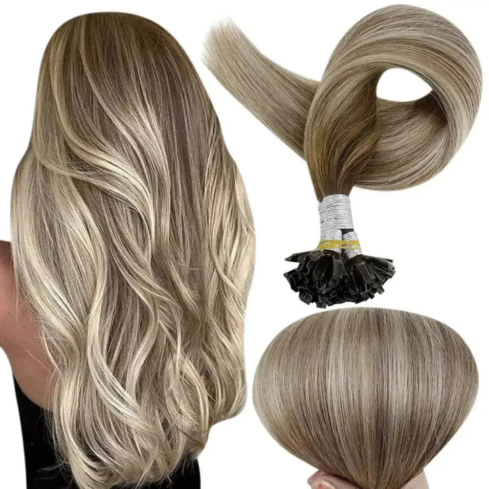 Full Shine U Tip Hair Extensions Fusion Hair Balayage Color 40-50g Keratin Glue Beads Prebonded Human Hair Extensiones - GiFTiFY