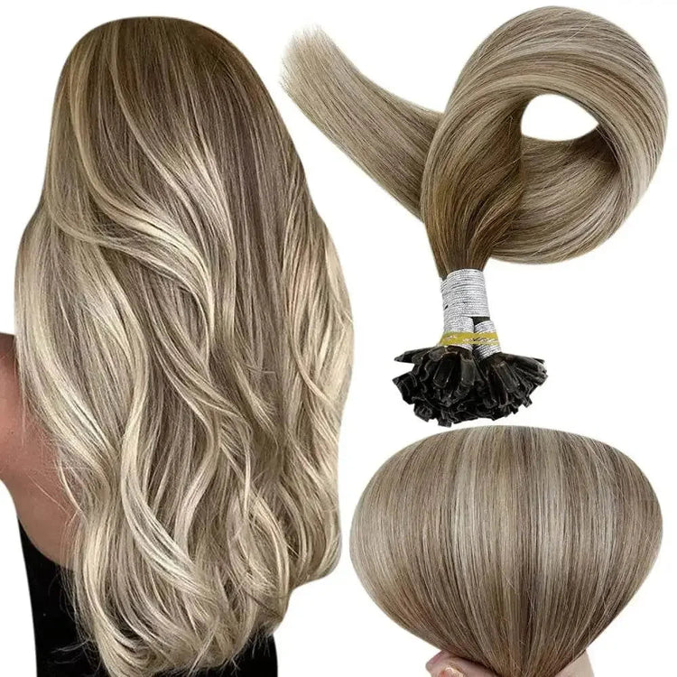 Full Shine U Tip Hair Extensions Fusion Hair Balayage Color 40-50g Keratin Glue Beads Prebonded Human Hair Extensiones - GiFTiFY