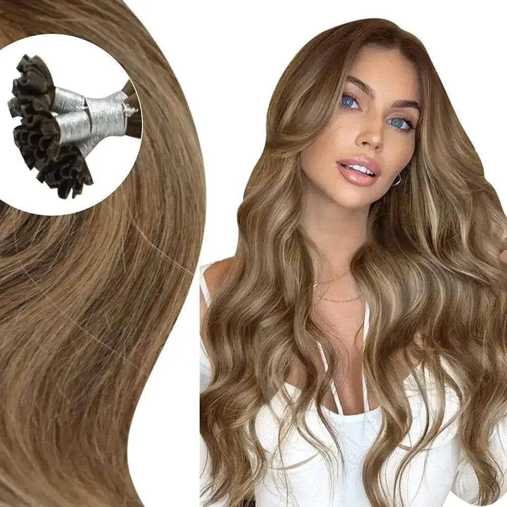 Full Shine U Tip Hair Extensions Fusion Hair Balayage Color 40-50g Keratin Glue Beads Prebonded Human Hair Extensiones - GiFTiFY