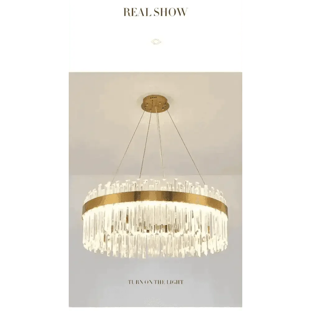 Gold Dia 80cm Crystal Ceiling Pendant Luxury Modest Crystal Chandelier Round Crystal Chandelier - GiFTiFY