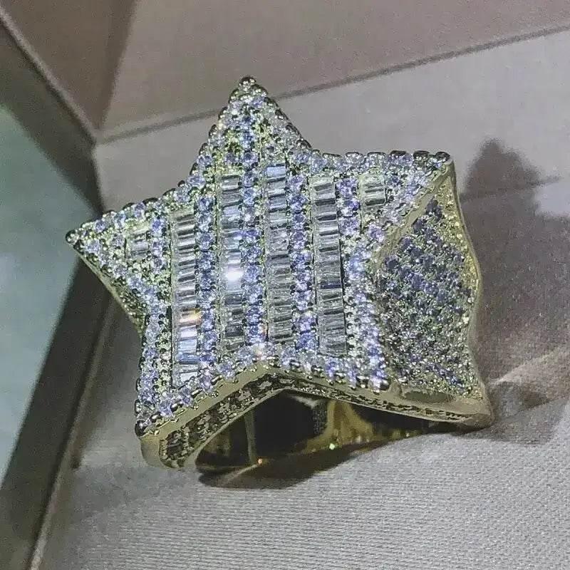 Gold Star Ring Crystal Micro-Inlaid Zircon - GiFTiFY