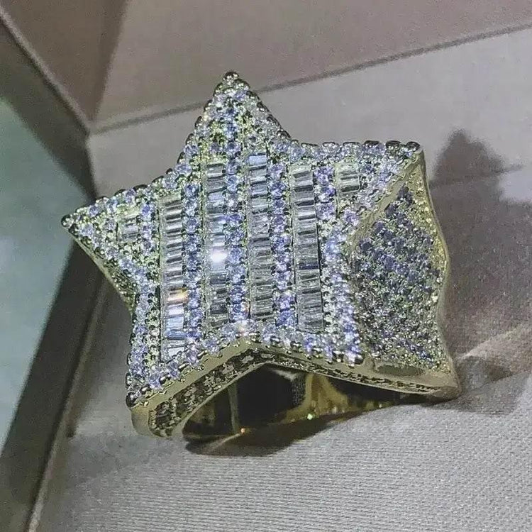 Gold Star Ring Crystal Micro-Inlaid Zircon - GiFTiFY