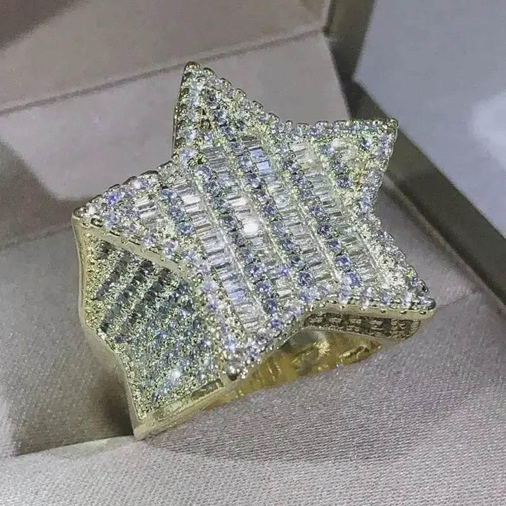 Gold Star Ring Crystal Micro-Inlaid Zircon - GiFTiFY