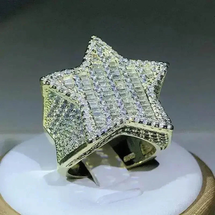 Gold Star Ring Crystal Micro-Inlaid Zircon - GiFTiFY