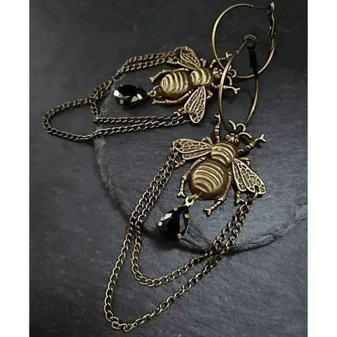 Goth Bumblebee Hoops Water Crystal Earring Dangle Drop Teardrop Witch Creative Gothic Punk Grunge Jewellery Women Gift Trend - GiFiFY