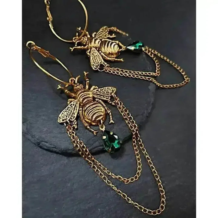 Goth Bumblebee Hoops Water Crystal Earring Dangle Drop Teardrop Witch Creative Gothic Punk Grunge Jewellery Women Gift Trend - GiFTiFY