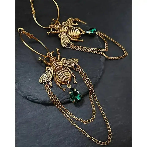 Goth Bumblebee Hoops Water Crystal Earring Dangle Drop Teardrop Witch Creative Gothic Punk Grunge Jewellery Women Gift Trend - GiFiFY