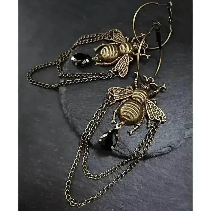 Goth Bumblebee Hoops Water Crystal Earring Dangle Drop Teardrop Witch Creative Gothic Punk Grunge Jewellery Women Gift Trend - GiFTiFY