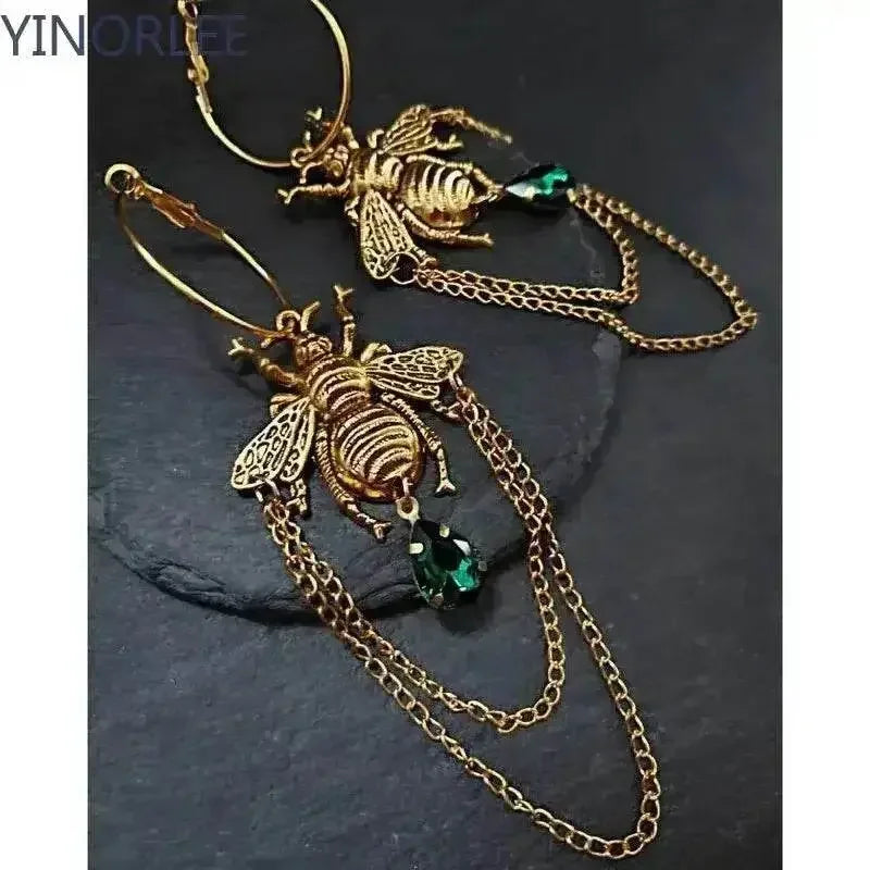 Goth Bumblebee Hoops Water Crystal Earring Dangle Drop Teardrop Witch Creative Gothic Punk Grunge Jewellery Women Gift Trend Jewelry & Accessories by DSERS