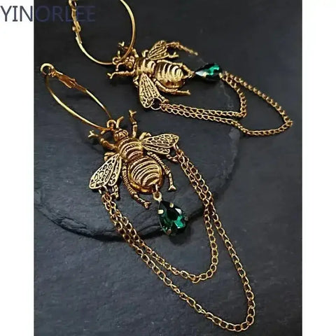 Goth Bumblebee Hoops Water Crystal Earring Dangle Drop Teardrop Witch Creative Gothic Punk Grunge Jewellery Women Gift Trend - GiFiFY