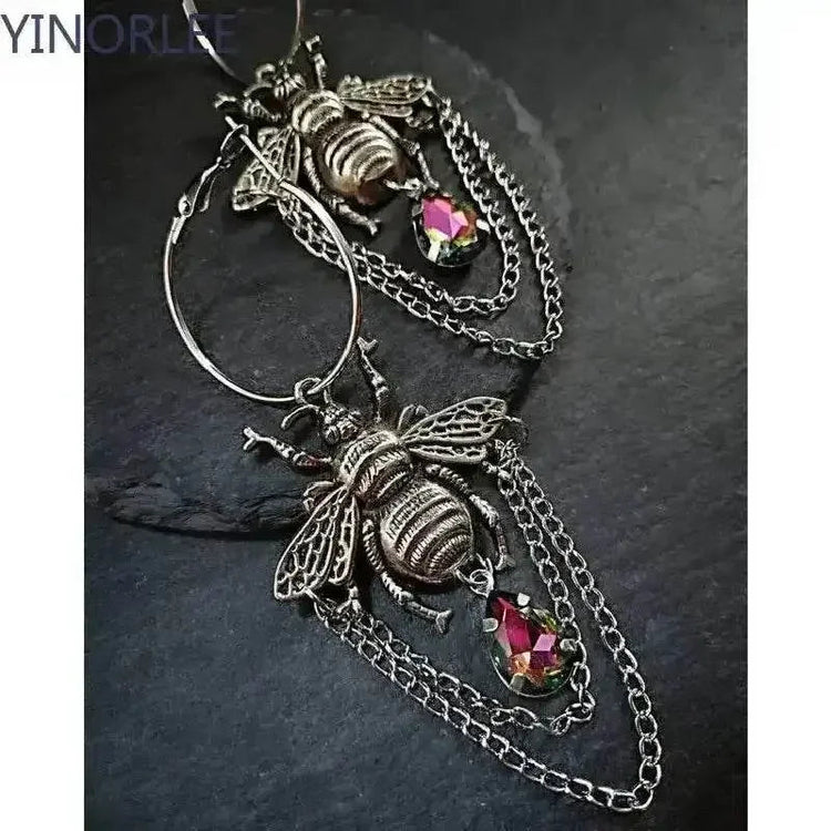 Goth Bumblebee Hoops Water Crystal Earring Dangle Drop Teardrop Witch Creative Gothic Punk Grunge Jewellery Women Gift Trend - GiFTiFY