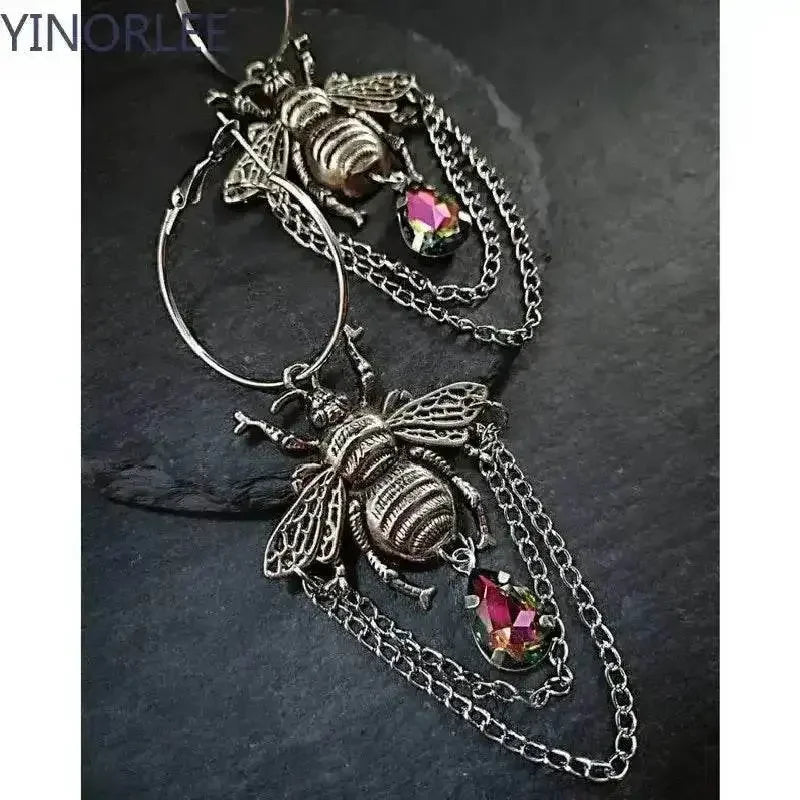 Goth Bumblebee Hoops Water Crystal Earring Dangle Drop Teardrop Witch Creative Gothic Punk Grunge Jewellery Women Gift Trend Jewelry & Accessories by DSERS
