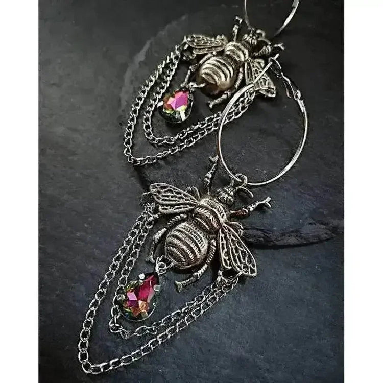 Goth Bumblebee Hoops Water Crystal Earring Dangle Drop Teardrop Witch Creative Gothic Punk Grunge Jewellery Women Gift Trend - GiFTiFY