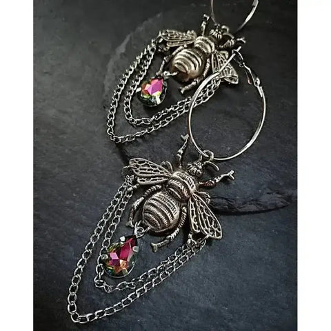 Goth Bumblebee Hoops Water Crystal Earring Dangle Drop Teardrop Witch Creative Gothic Punk Grunge Jewellery Women Gift Trend - GiFiFY