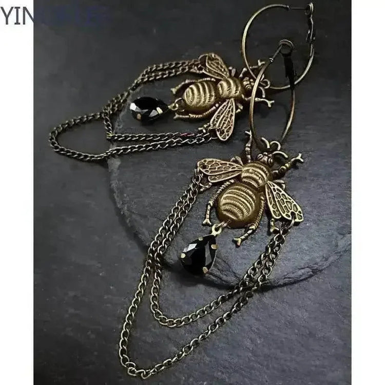 Goth Bumblebee Hoops Water Crystal Earring Dangle Drop Teardrop Witch Creative Gothic Punk Grunge Jewellery Women Gift Trend - GiFTiFY