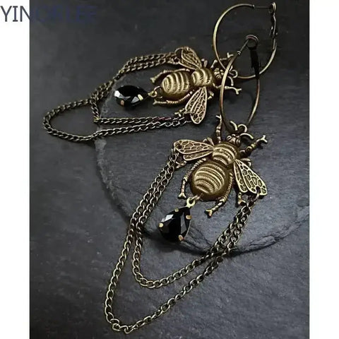Goth Bumblebee Hoops Water Crystal Earring Dangle Drop Teardrop Witch Creative Gothic Punk Grunge Jewellery Women Gift Trend - GiFiFY