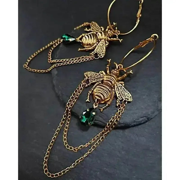 Goth Bumblebee Hoops Water Crystal Earring Dangle Drop Teardrop Witch Creative Gothic Punk Grunge Jewellery Women Gift Trend - GiFTiFY