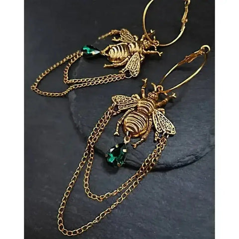 Goth Bumblebee Hoops Water Crystal Earring Dangle Drop Teardrop Witch Creative Gothic Punk Grunge Jewellery Women Gift Trend - GiFiFY