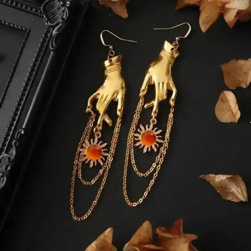 Gothic Vintage Gold Color Sun Chain Tassel Long Earrings for Women Creative Halloween Party Earrings Jewelry Accessories - GiFTiFY