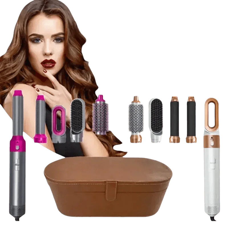 Gray and Pink Hair Dryer Hot Comb Rose Red Set - GiFTiFY