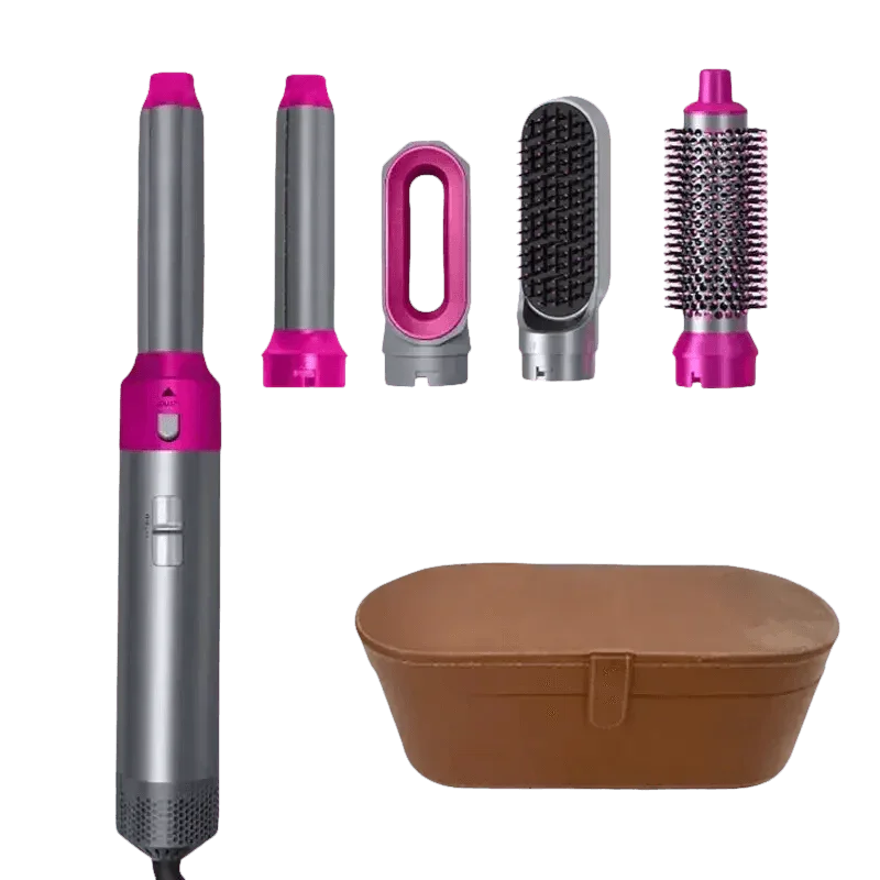 Gray and Pink Hair Dryer Hot Comb Rose Red Set - GiFTiFY