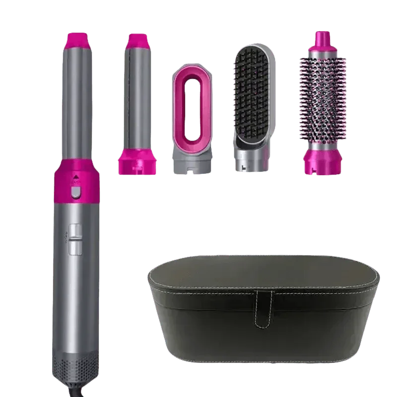 Gray and Pink Hair Dryer Hot Comb Rose Red Set - GiFTiFY