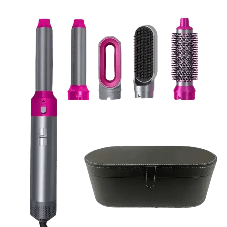 Gray and Pink Hair Dryer Hot Comb Rose Red Set - GiFTiFY