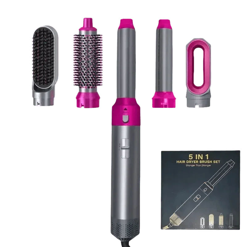Gray and Pink Hair Dryer Hot Comb Rose Red Set - GiFTiFY