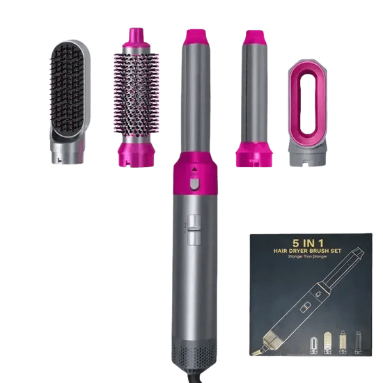 Gray and Pink Hair Dryer Hot Comb Rose Red Set - GiFTiFY