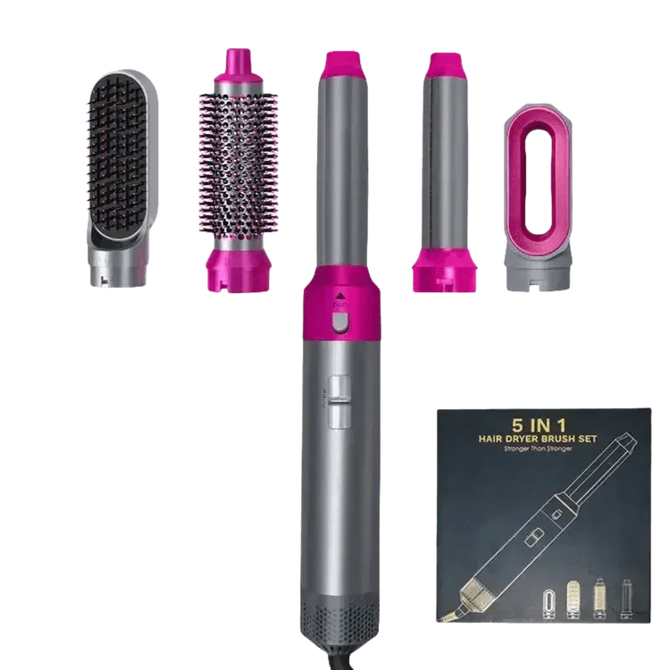 Gray and Pink Hair Dryer Hot Comb Rose Red Set - GiFTiFY